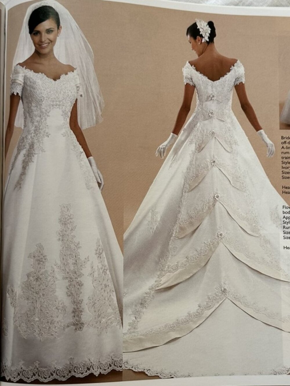 Vintage David’s Bridal Wedding Dress Style WL001 Ivory Sz 4+Headpiece & Veil
